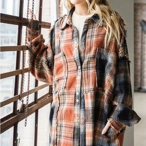 Oli + Hali Oversized Plaid Flannel Shirt Jacket